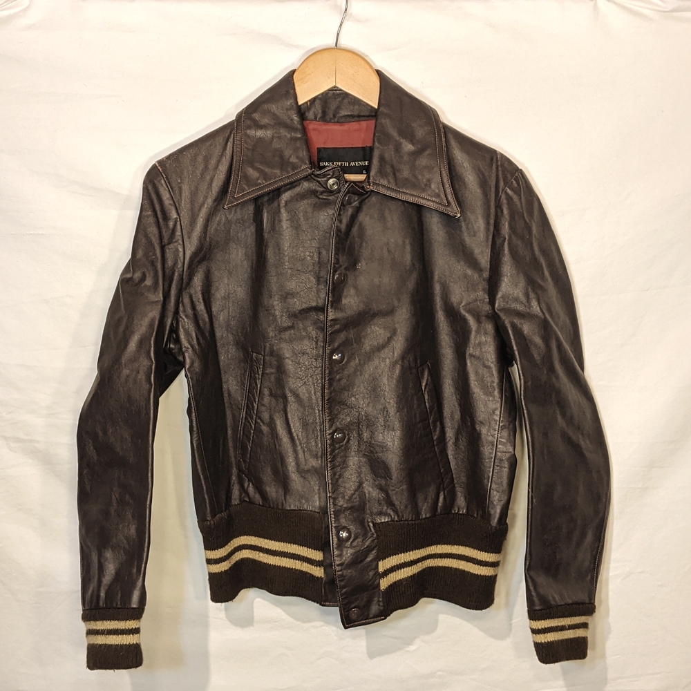 Vintage Saks Fifth Avenue Brown Leather Jacket size 40